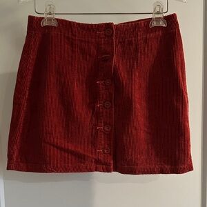 Stylish Red Corduroy Mini Skirt
